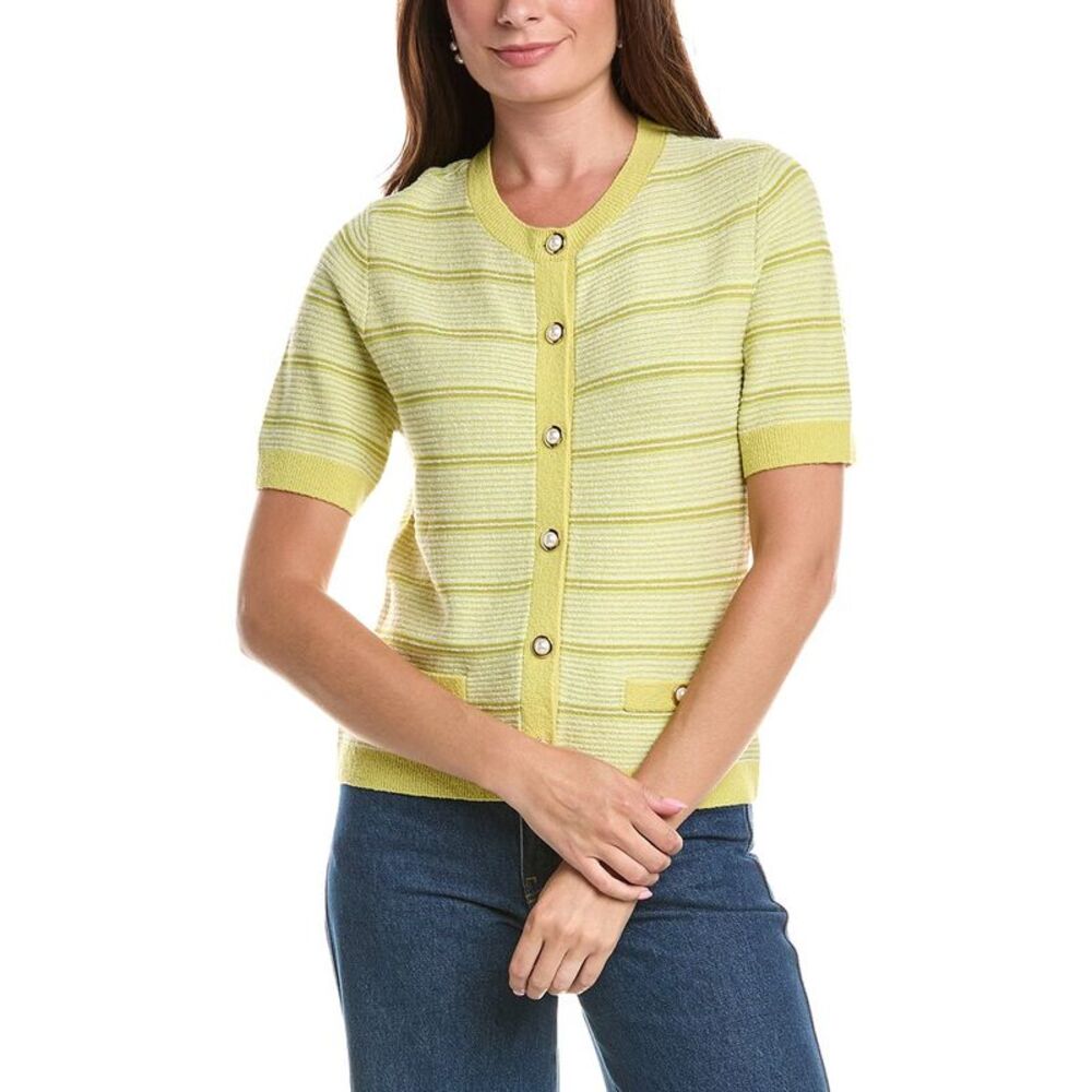 St. John Womens  Striped Wool-Blend Cardigan, Yellow